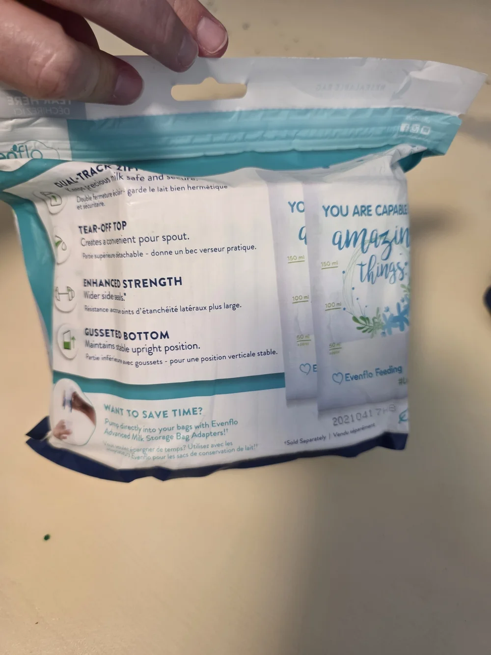 Evenflo Advanced Breast Milk Storage Bags - Aqua/White